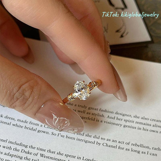 S925 sterling silver oval 6*8mm single diamond ring