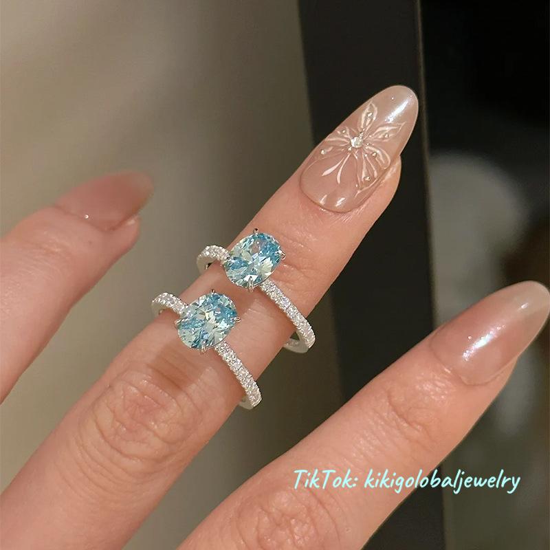 s925 sterling silver sea blue high carbon diamond zircon ring