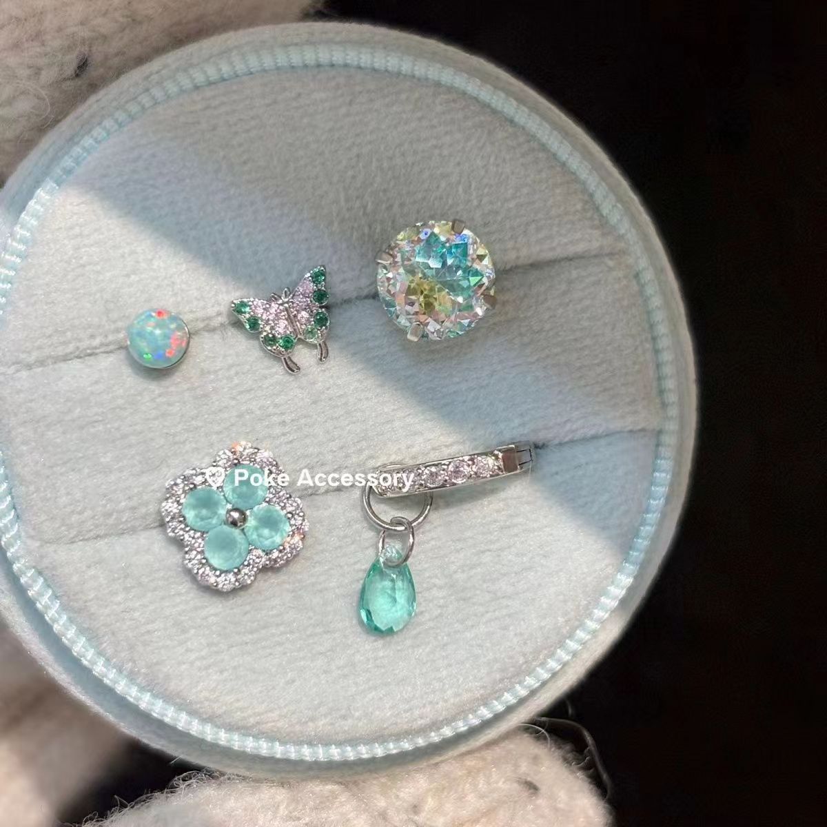 Blue four-leaf clover earrings