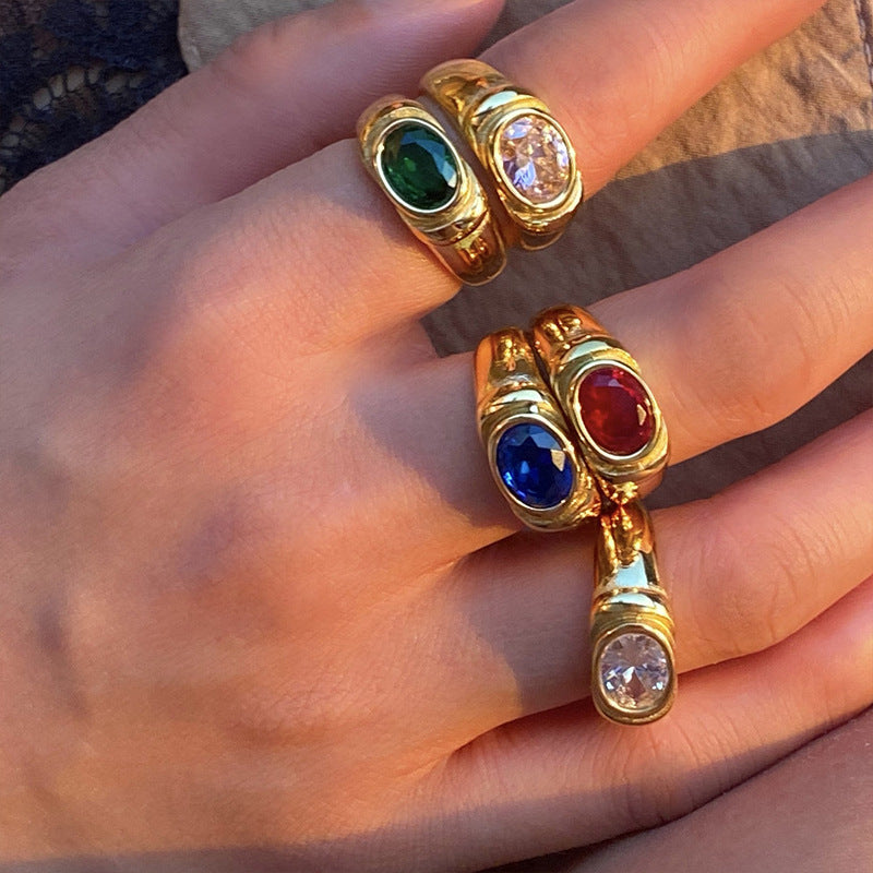 Colorful stainless steel ring with zircon