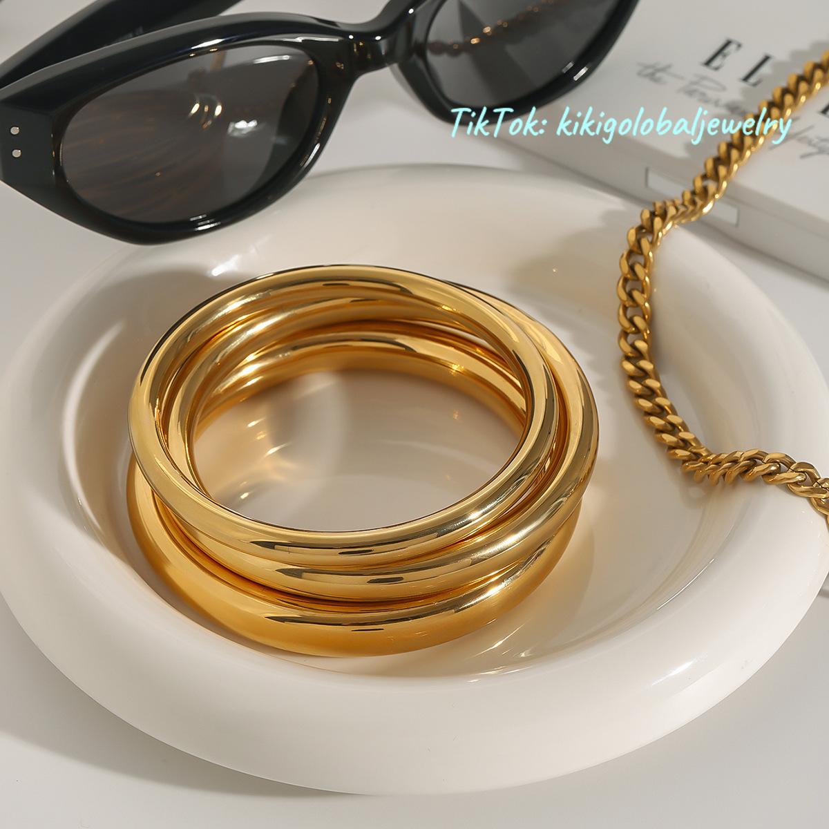 18k gold stainless steel simple round bracelet
