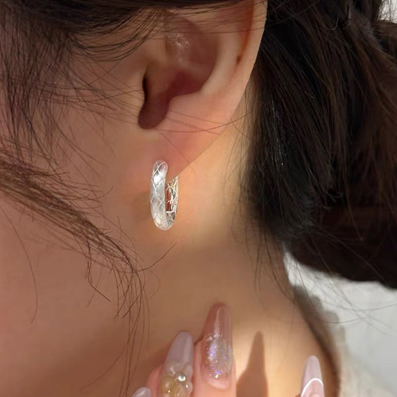 S925 sterling silver matte diamond pattern earrings
