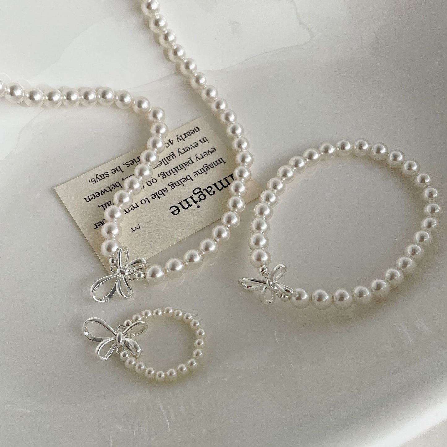 S925 silver bow pearl bracelet