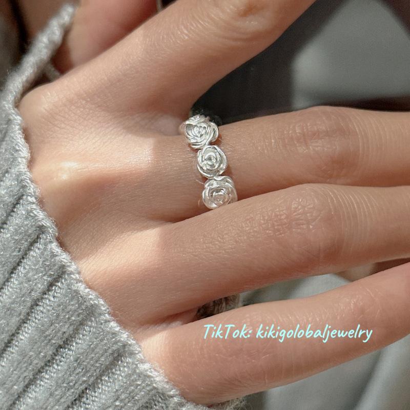 925 sterling silver matte vintage rose ring