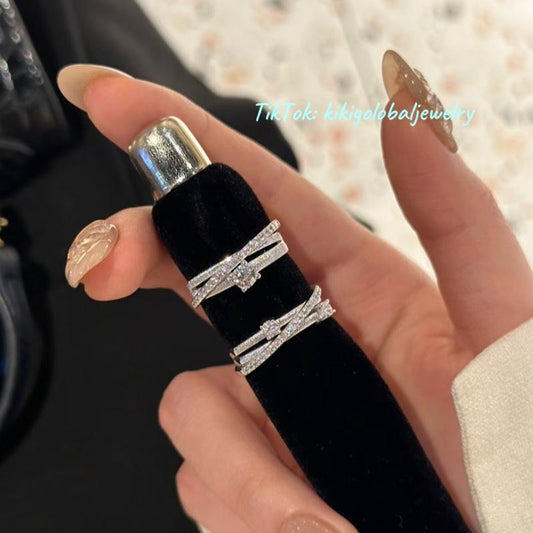 S925 sterling silver three-layer surround micro diamond ring