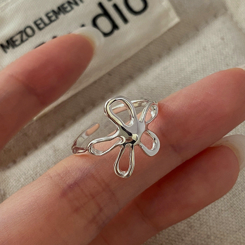 S925 silver small flower vintage ring
