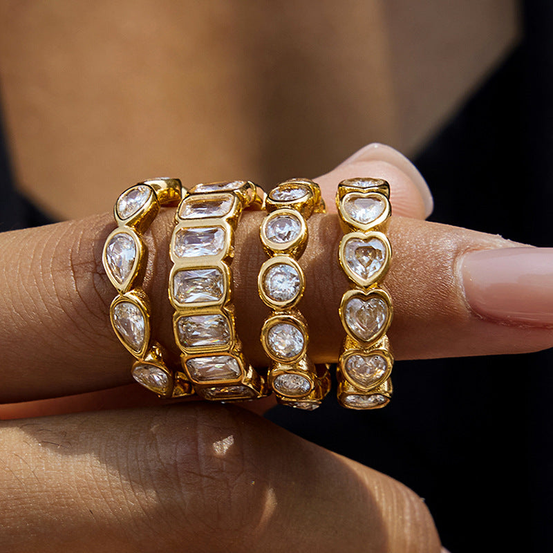 18K gold stainless steel heart zircon ring