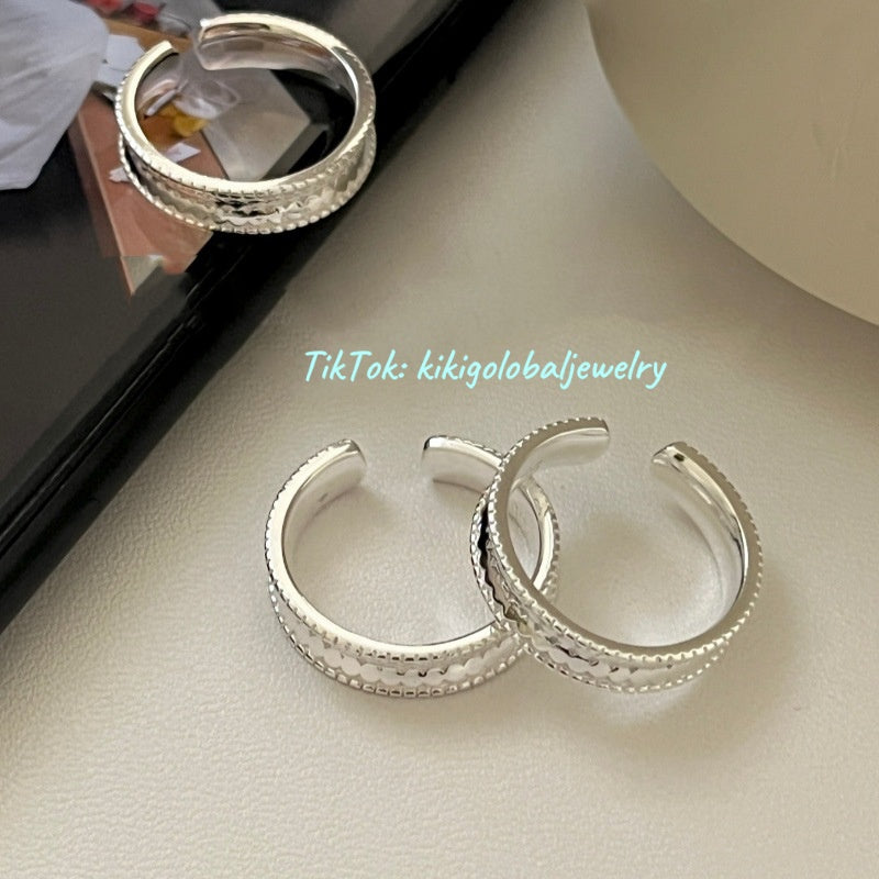 S925 sterling silver sequined fish scale ring