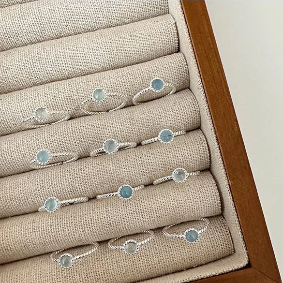 s925 sterling silver natural aquamarine ring