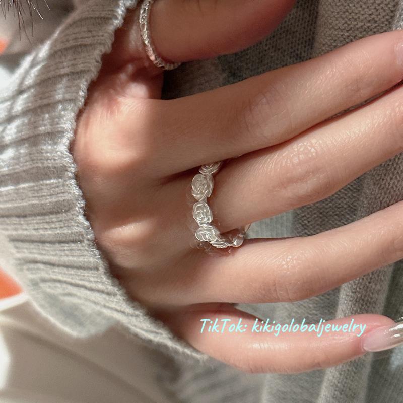 925 sterling silver matte vintage rose ring