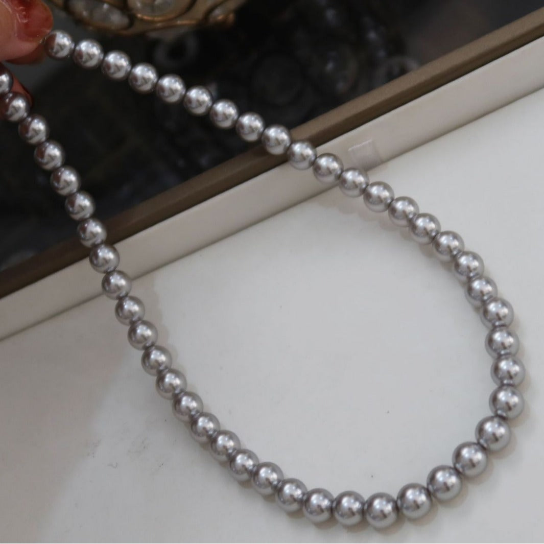 925 silver perfect round strong imitation pearl necklace-8mm