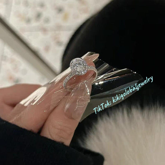 S925 sterling silver 7*9 white diamond oval ring