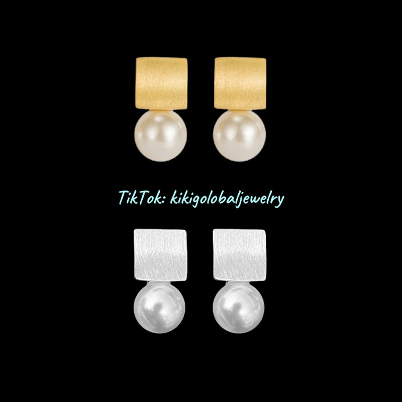 S925 sterling silver pearl square earrings