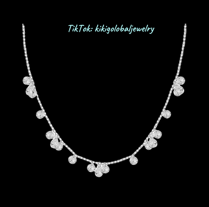 S925 silver teardrop round zircon necklace