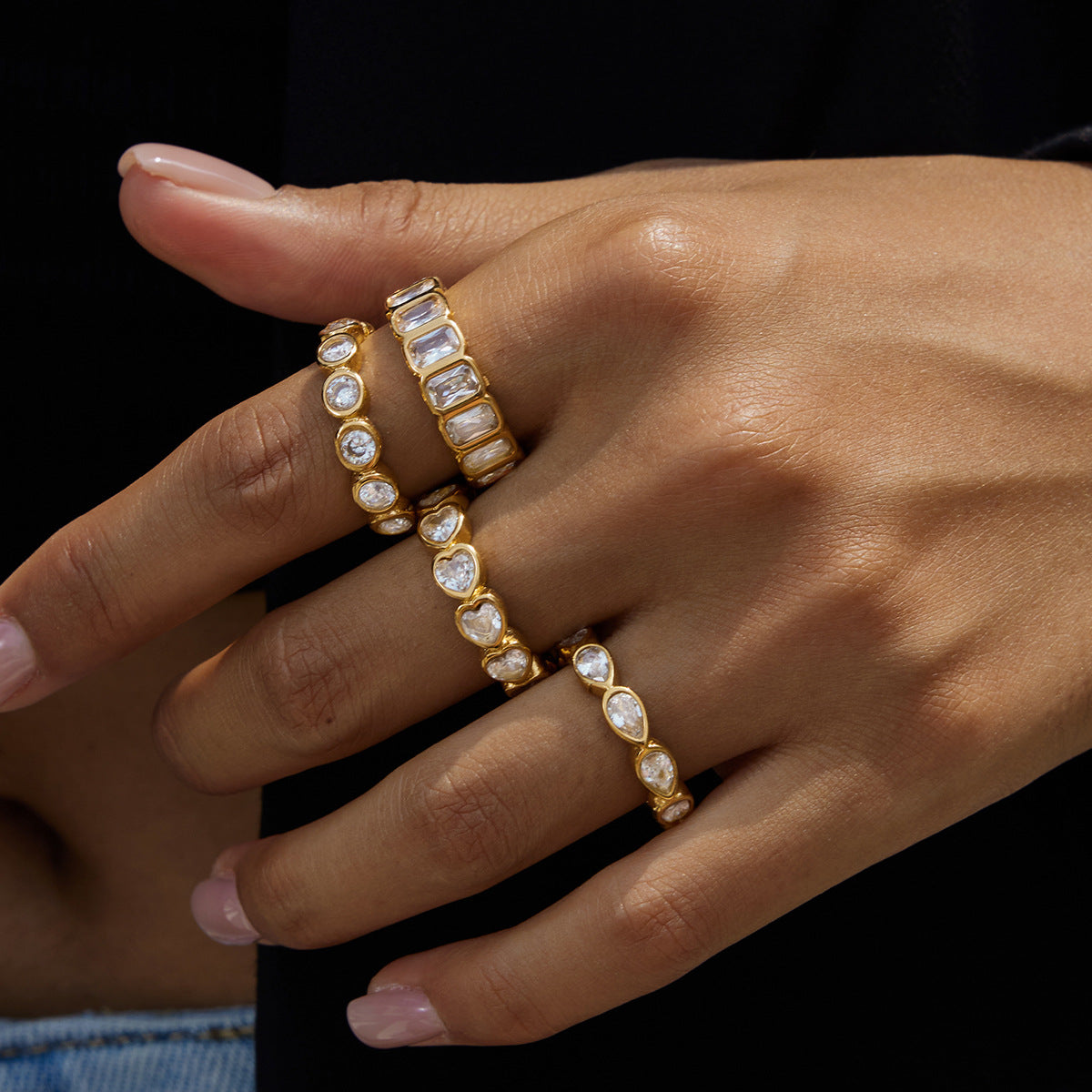 18K gold stainless steel heart zircon ring