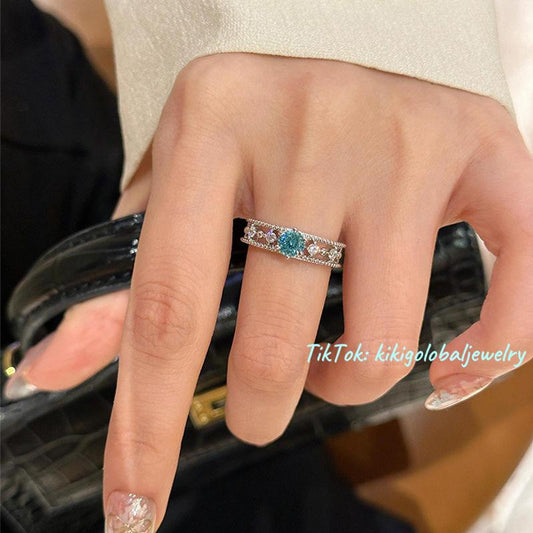 s925 sterling silver blue zircon diamond ring