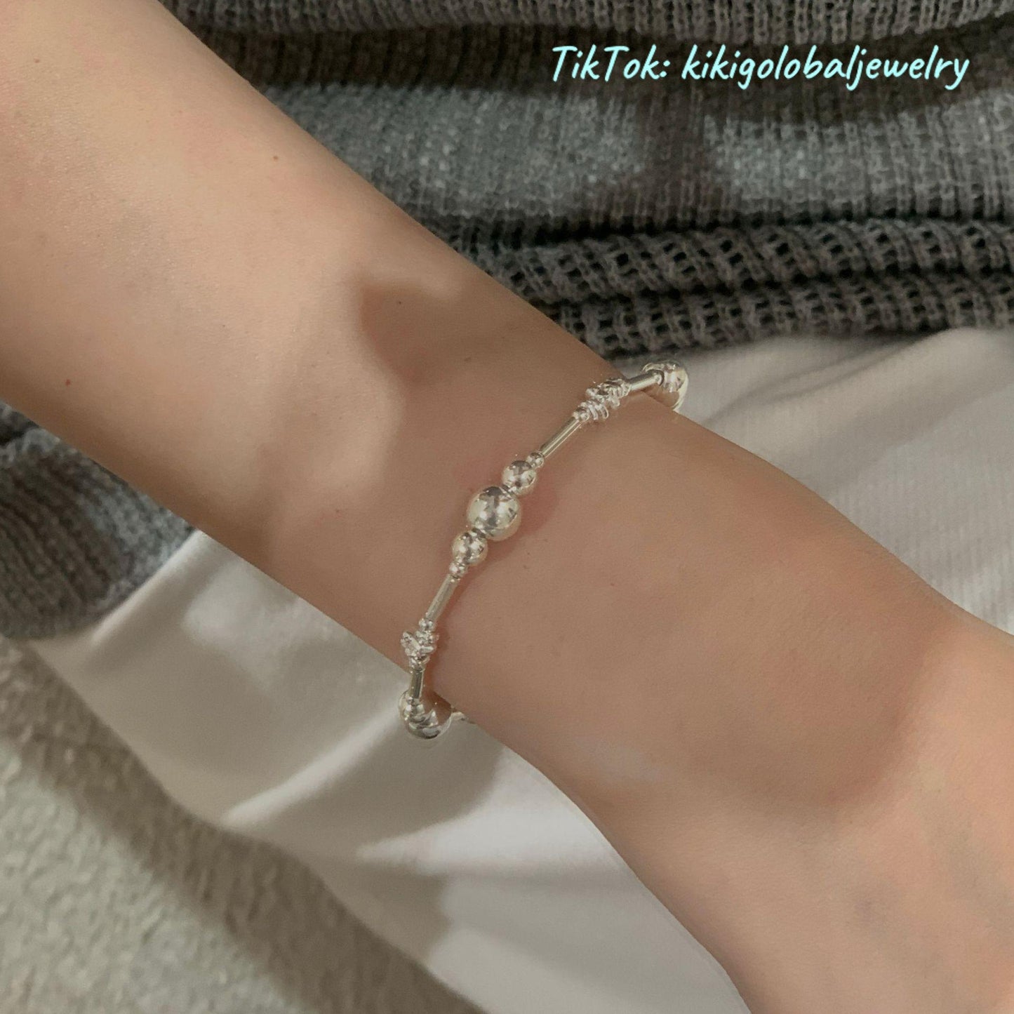 S925 sterling silver round bead bracelet