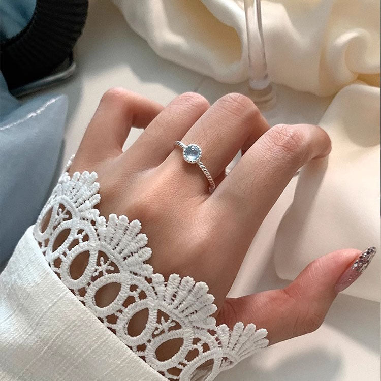 s925 sterling silver natural aquamarine ring