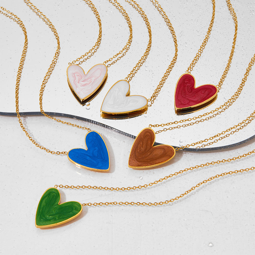 Heart Enamel Stainless Steel Necklace and Earrings