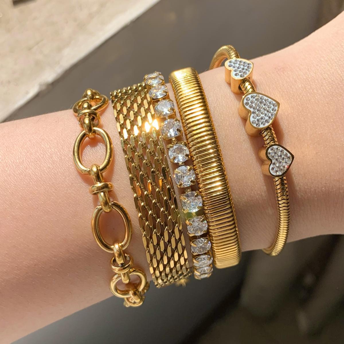 Stainless Steel Diamond Wide Strap Heart Bracelet