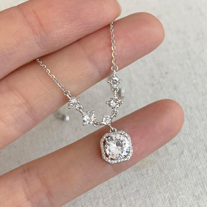 S925 silver square diamond necklace