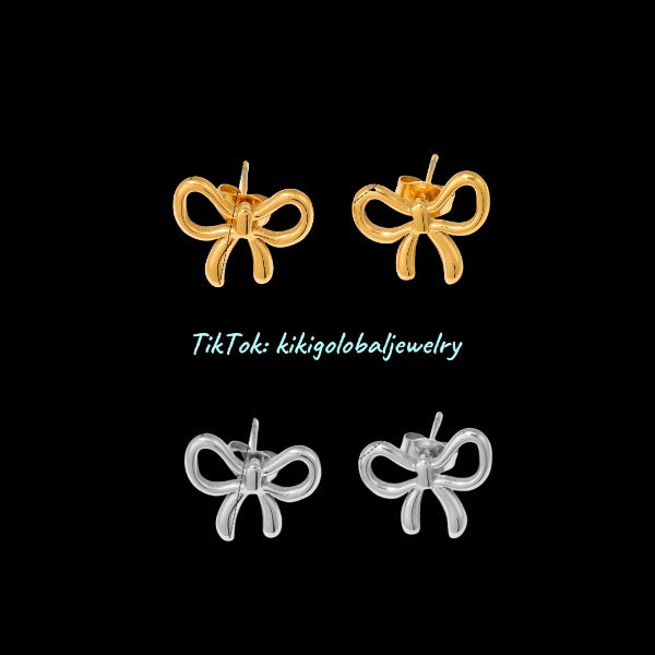 Stainless Steel Gold Bow Butterfly Earrings