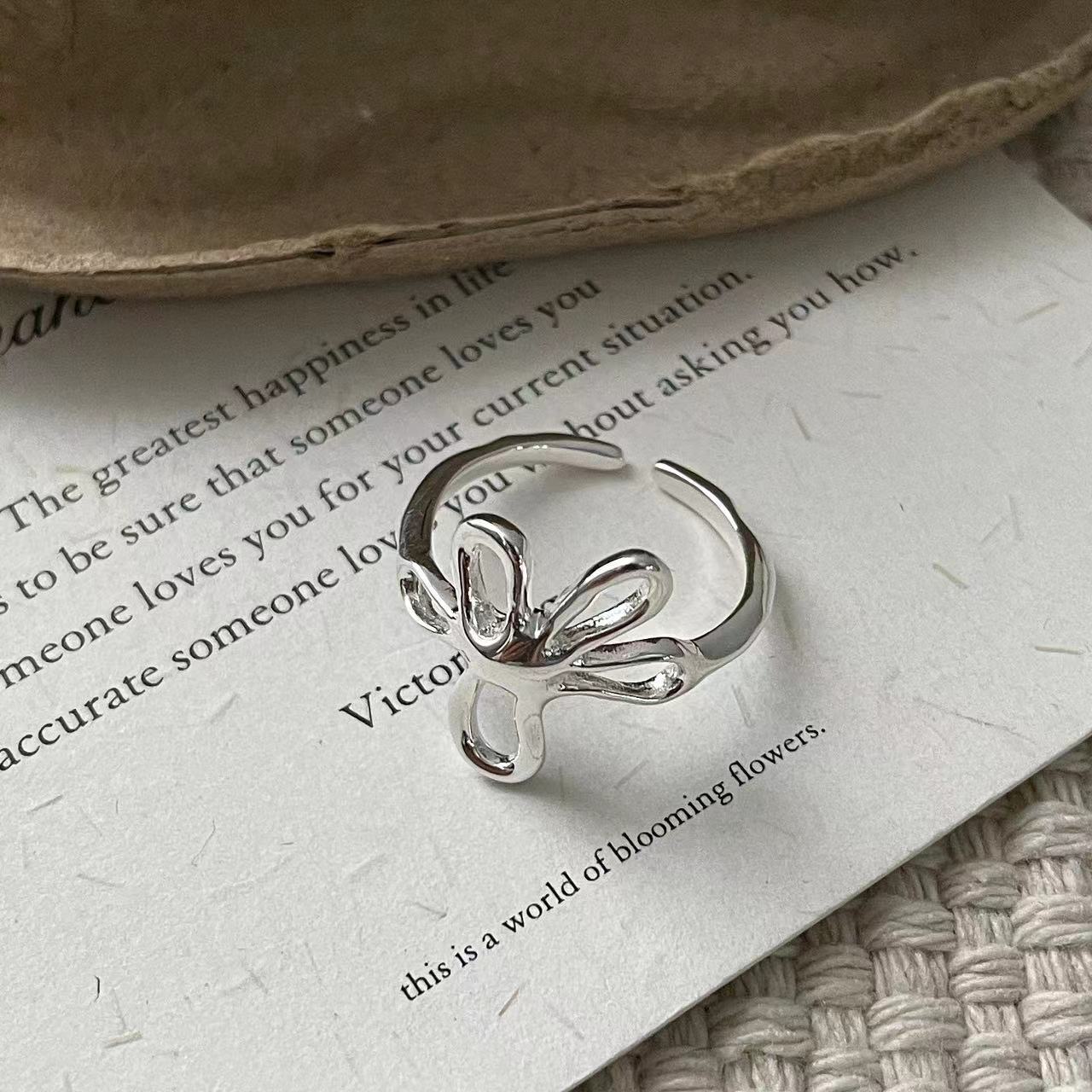 S925 silver small flower vintage ring