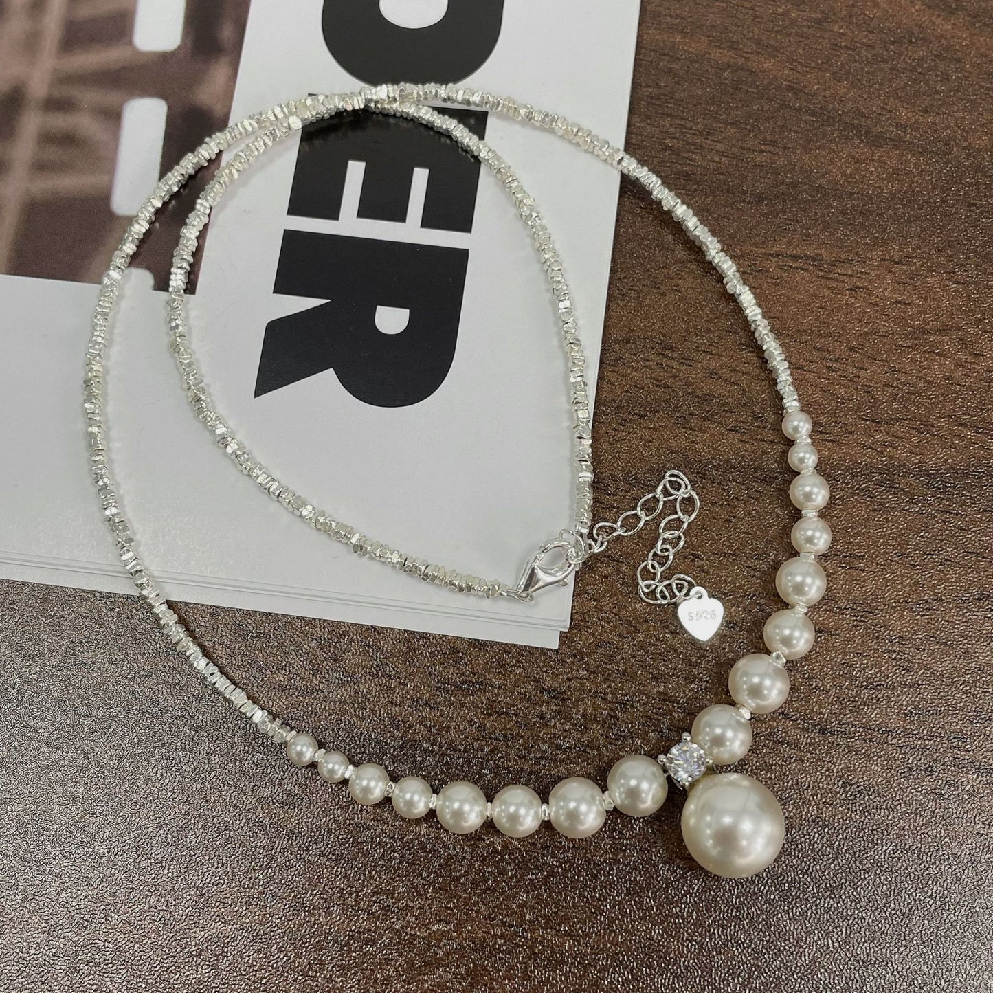 925 sterling silver pearl clavicle necklace