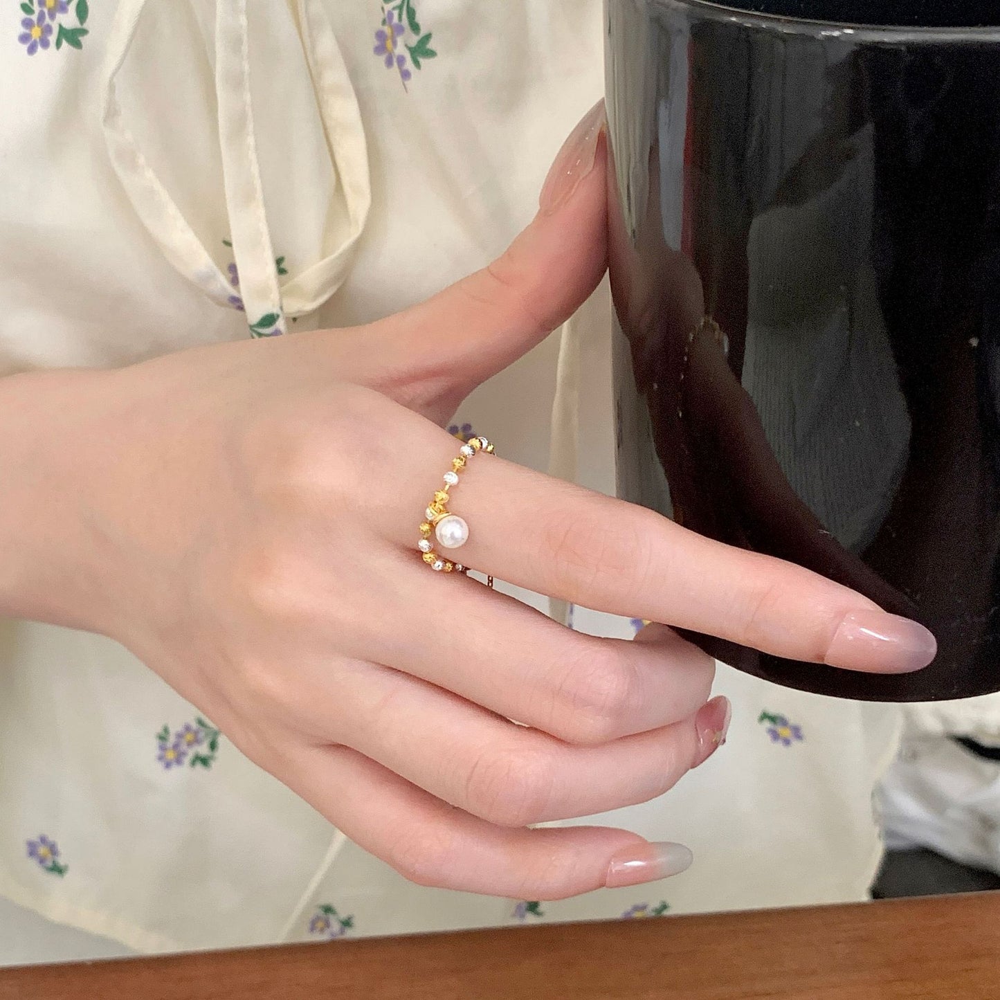 S925 silver pearl pull-out ring