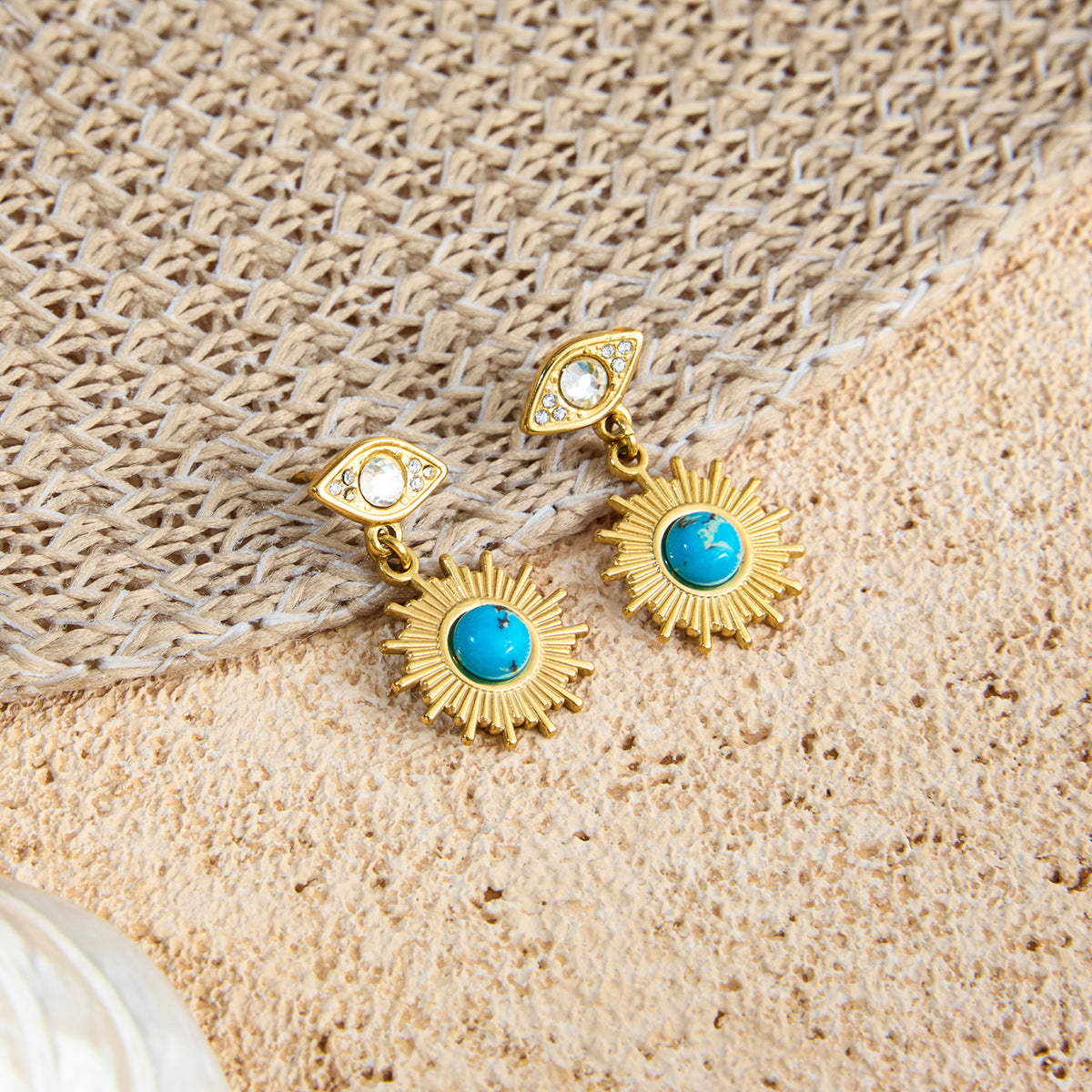 18K Gold Stainless Steel Devil's Eye Sun Stud Earrings