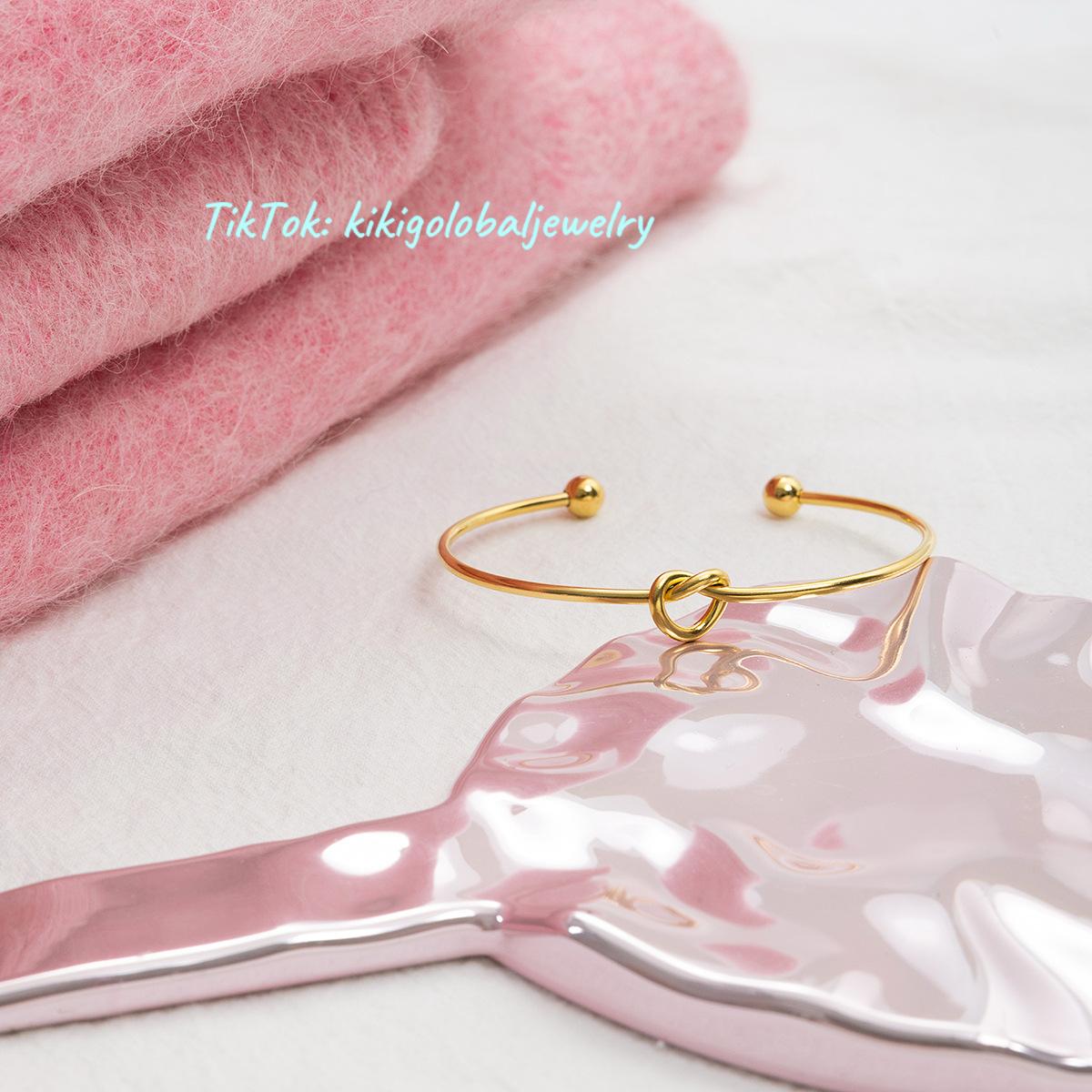 18K gold stainless steel knot heart open bracelet