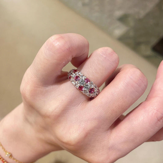 S925 Sterling Silver Ruby and Diamond Wide Ring