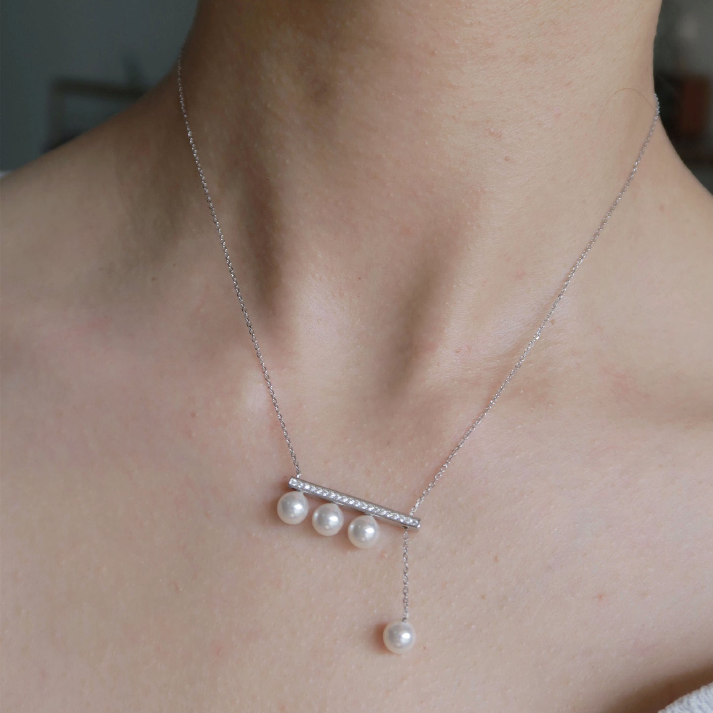 S925 silver natural four-bead pearl necklace