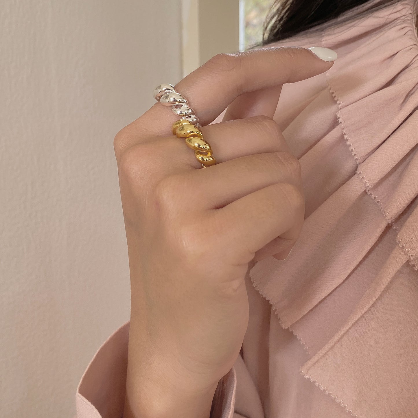 S925 sterling silver rope twist ring