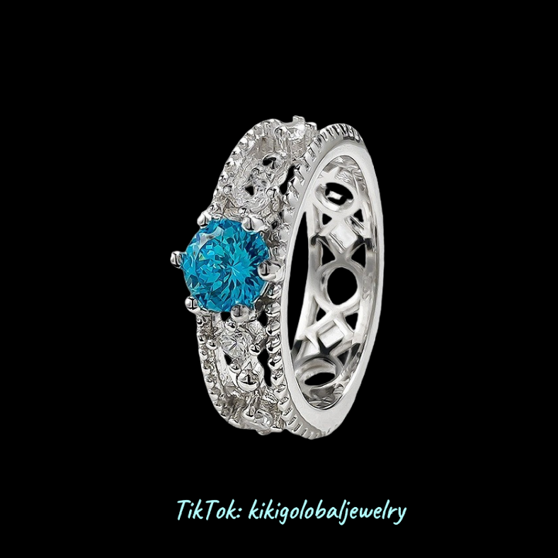 s925 sterling silver blue zircon diamond ring