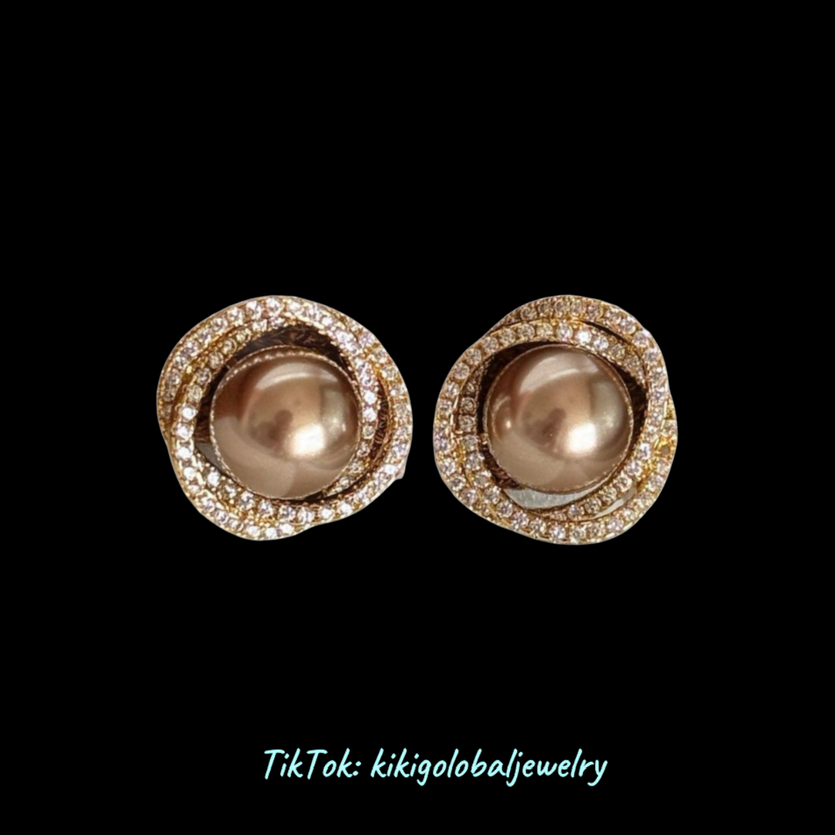 Spiral zircon mocha golden brown pearl earrings