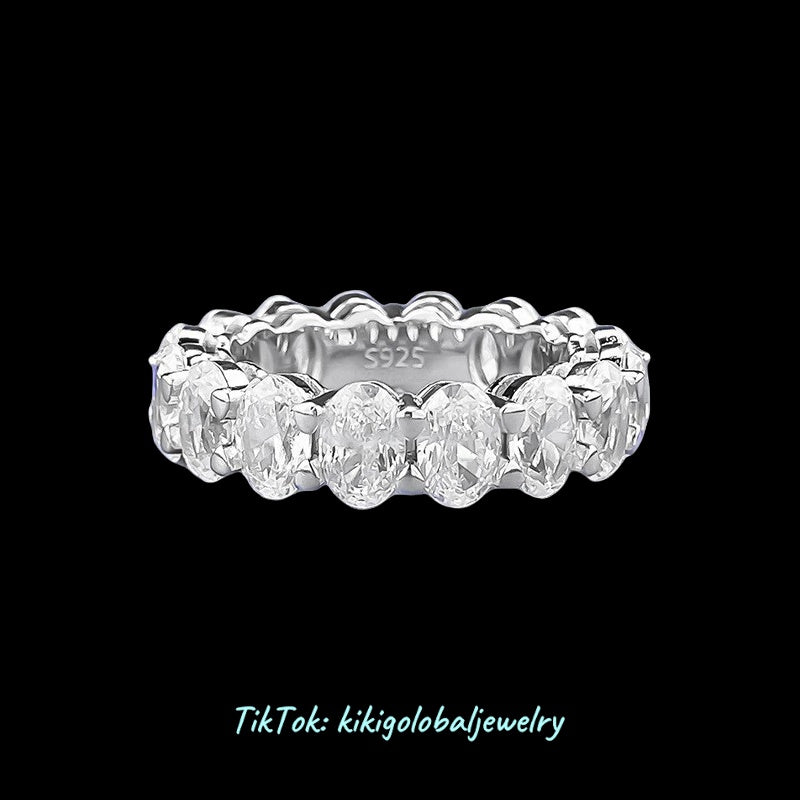 S925 silver 4*6mm oval high carbon full diamond ring