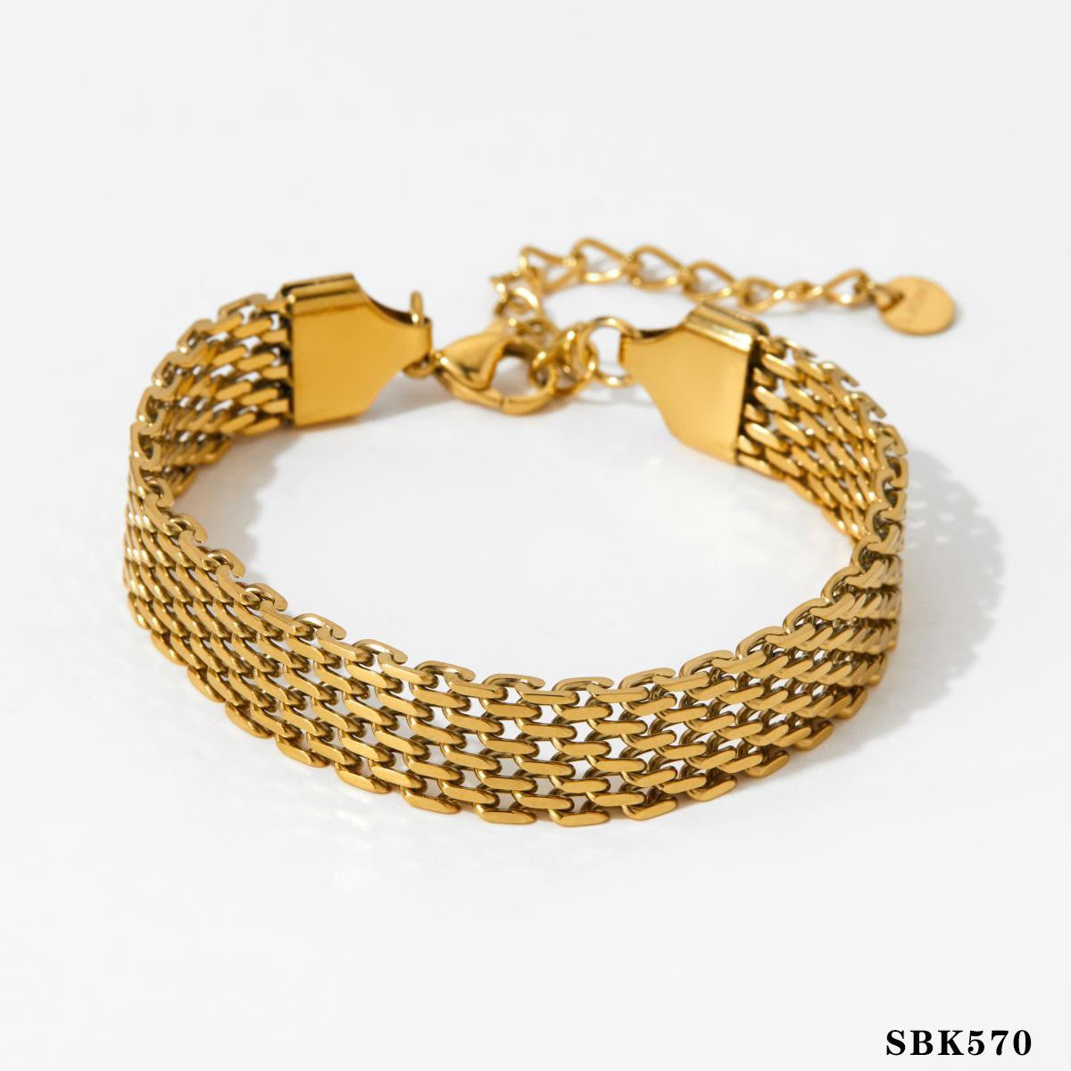Stainless Steel Diamond Wide Strap Heart Bracelet