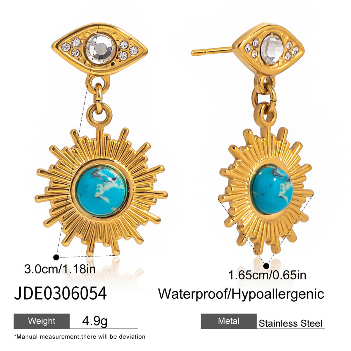 18K Gold Stainless Steel Devil's Eye Sun Stud Earrings