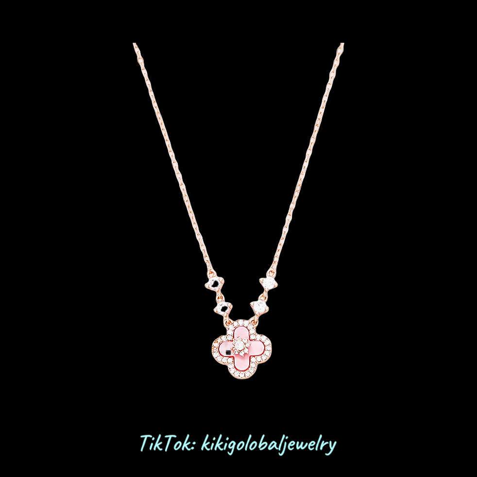 Pink Four-Leaf Clover Super Sparkling Zircon Necklace