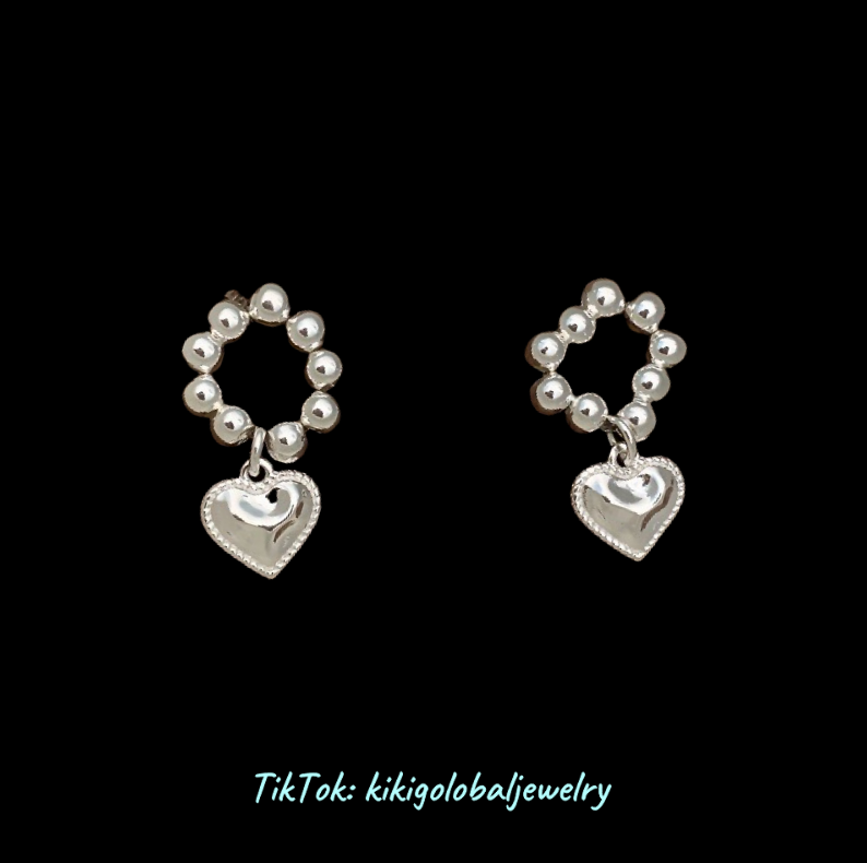 S925 sterling silver beaded heart earrings