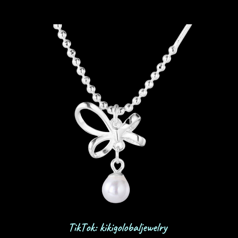 s925 sterling silver bow pearl necklace