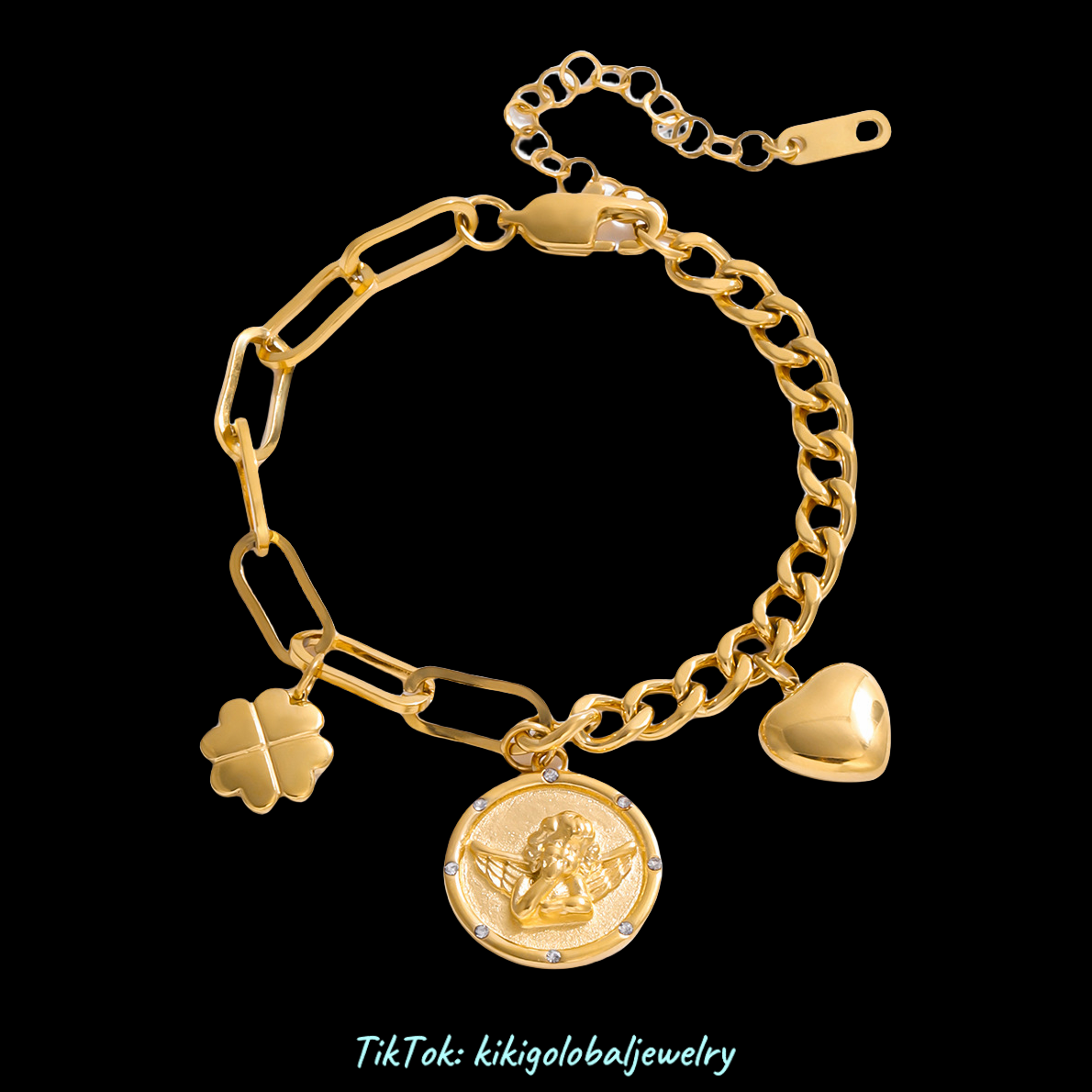 18K Gold Stainless Steel Heart Angel Bracelet