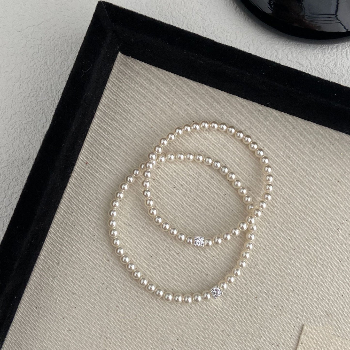 S925 Silver Square Diamond Pearl Bracelet