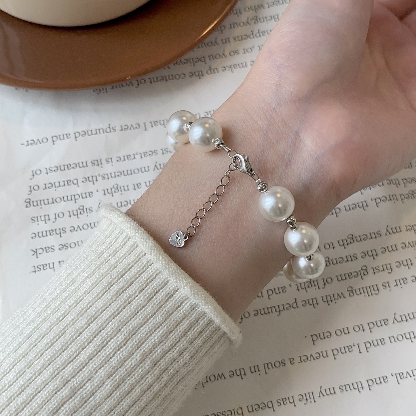 S925 sterling silver round pearl bracelet