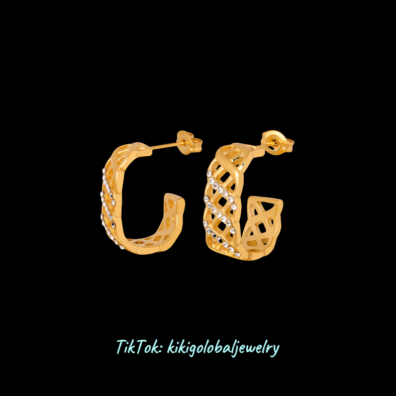 Stainless steel mesh hollow diamond earrings do not fade