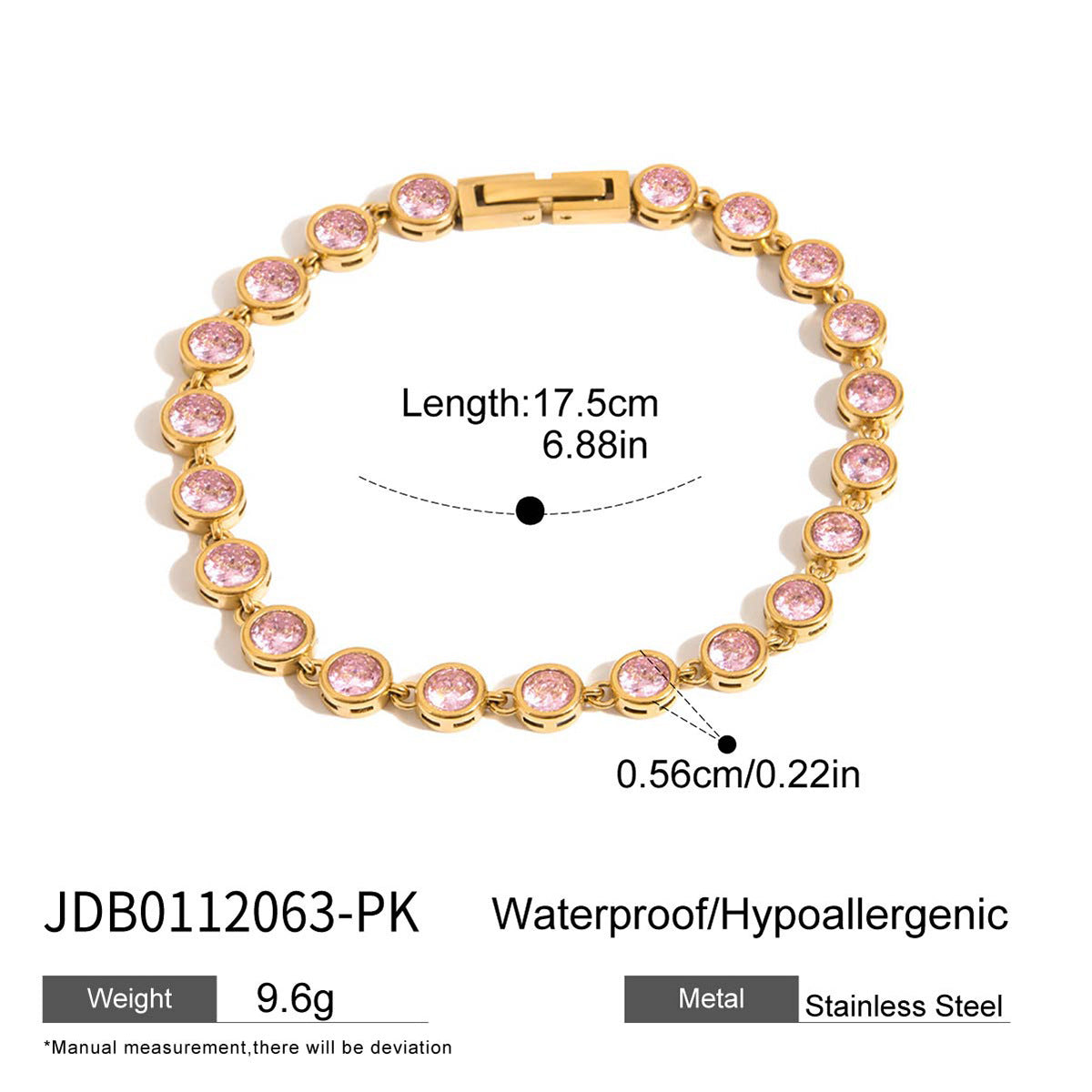 Stainless steel heart zircon bracelet does not fade