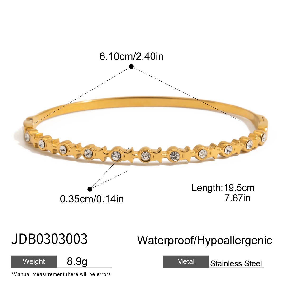 18K gold stainless steel zircon heart bracelet