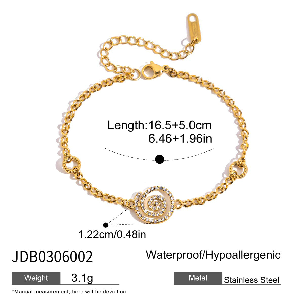 18K gold stainless steel flower bracelet with diamonds