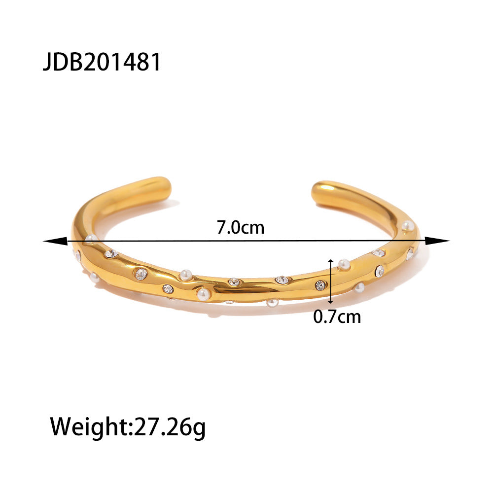 18k gold stainless steel round bracelet with diamonds